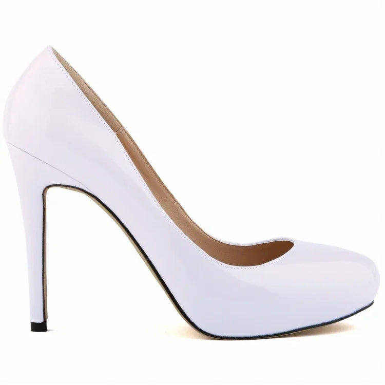 Pumps Sexy 11cm Shallow Patent Leather Round Toe Platform High Heels Lady Office Party Wedding Shoes Large Size 43