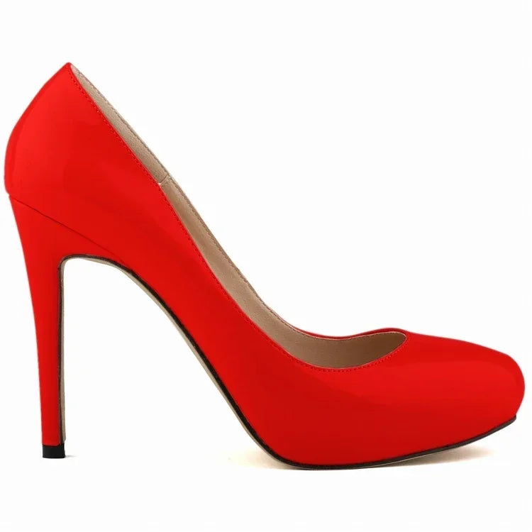 Pumps Sexy 11cm Shallow Patent Leather Round Toe Platform High Heels Lady Office Party Wedding Shoes Large Size 43