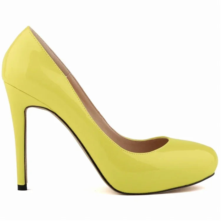 Pumps Sexy 11cm Shallow Patent Leather Round Toe Platform High Heels Lady Office Party Wedding Shoes Large Size 43