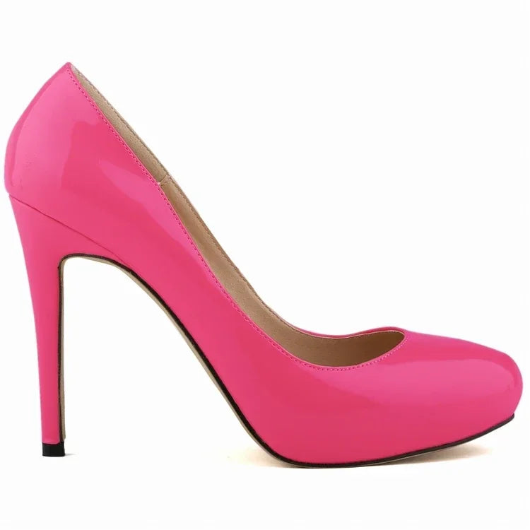 Pumps Sexy 11cm Shallow Patent Leather Round Toe Platform High Heels Lady Office Party Wedding Shoes Large Size 43