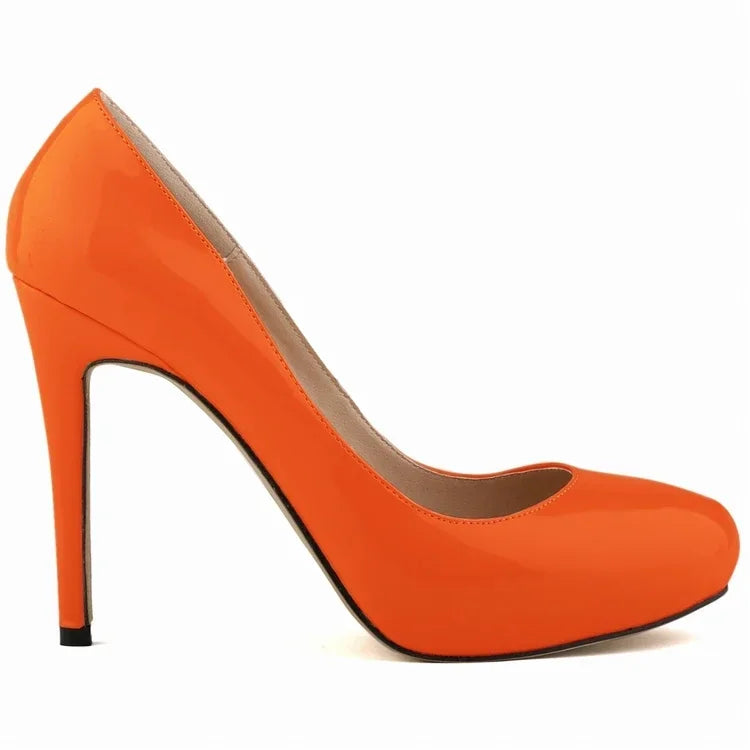 Pumps Sexy 11cm Shallow Patent Leather Round Toe Platform High Heels Lady Office Party Wedding Shoes Large Size 43