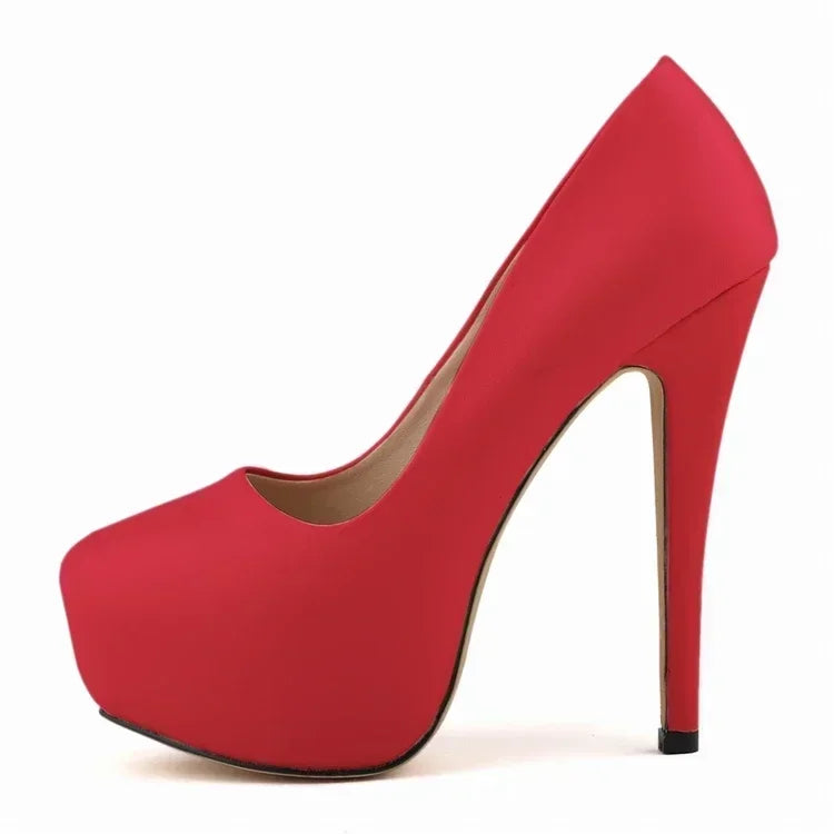 Pumps Sexy Stilettos Super 14cm Round Toes High Heels Platform Casual Thin Party Red Wedding Shoes Plus Size 44