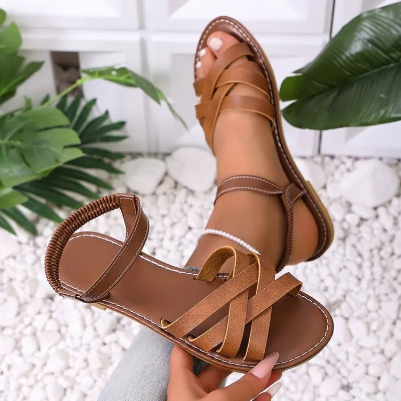 Sandals Flat Sandals Bottom Roman Strap Sandals with Non Slip Rubber Soles Daily Sandalia