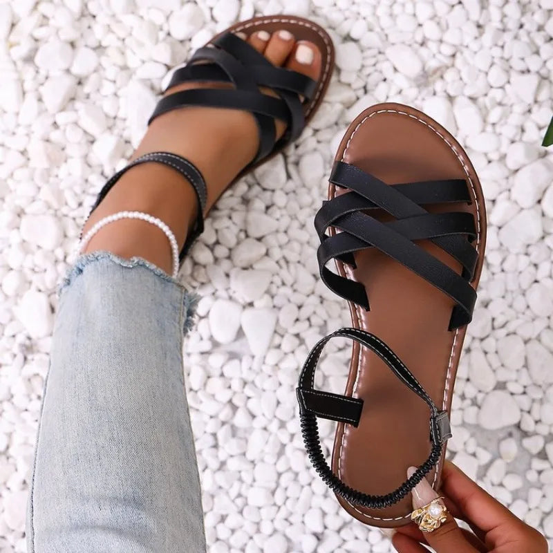 Sandals Flat Sandals Bottom Roman Strap Sandals with Non Slip Rubber Soles Daily Sandalia