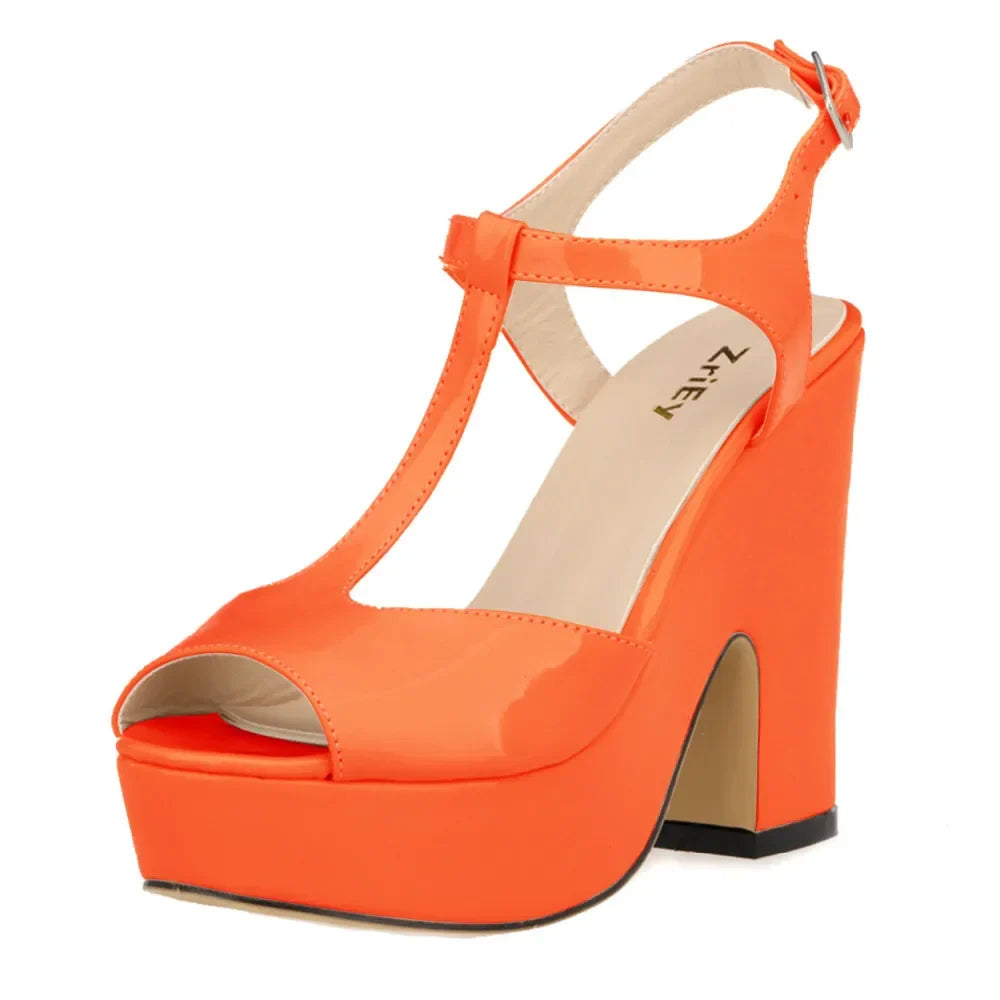 Sandals Sexy 12cm Ankle Strap Peep Toe High Heels Wedges Platform Sandal Patent Leather Party Wedding Shoes