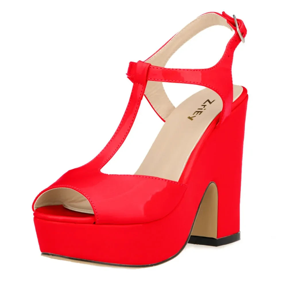 Sandals Sexy 12cm Ankle Strap Peep Toe High Heels Wedges Platform Sandal Patent Leather Party Wedding Shoes