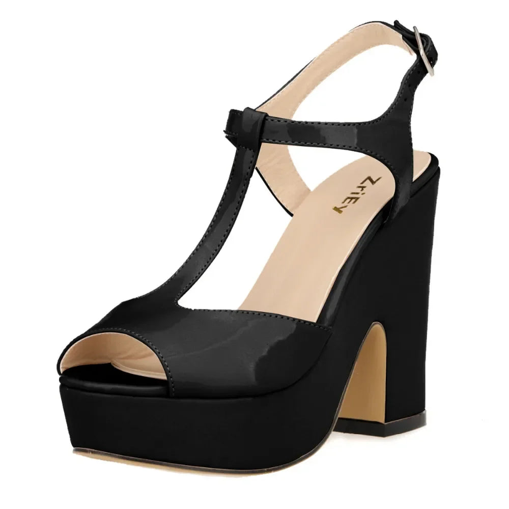 Sandals Sexy 12cm Ankle Strap Peep Toe High Heels Wedges Platform Sandal Patent Leather Party Wedding Shoes