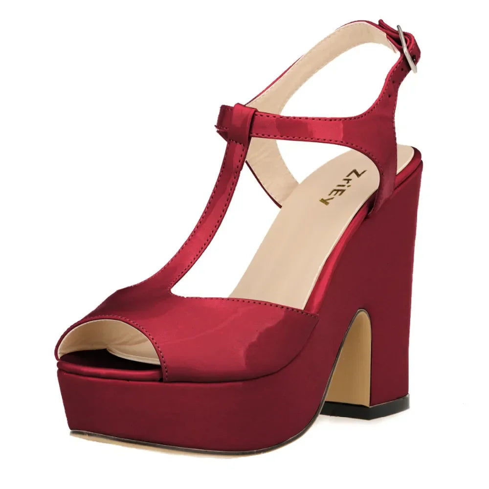 Sandals Sexy 12cm Ankle Strap Peep Toe High Heels Wedges Platform Sandal Patent Leather Party Wedding Shoes