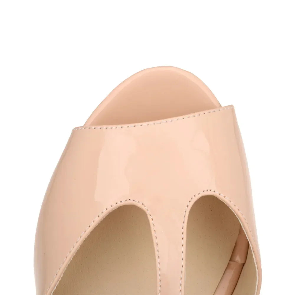 Sandals Sexy 12cm Ankle Strap Peep Toe High Heels Wedges Platform Sandal Patent Leather Party Wedding Shoes
