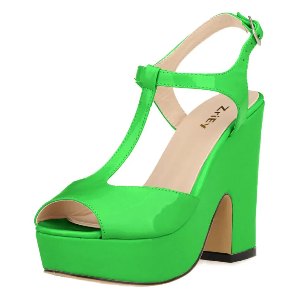 Sandals Sexy 12cm Ankle Strap Peep Toe High Heels Wedges Platform Sandal Patent Leather Party Wedding Shoes