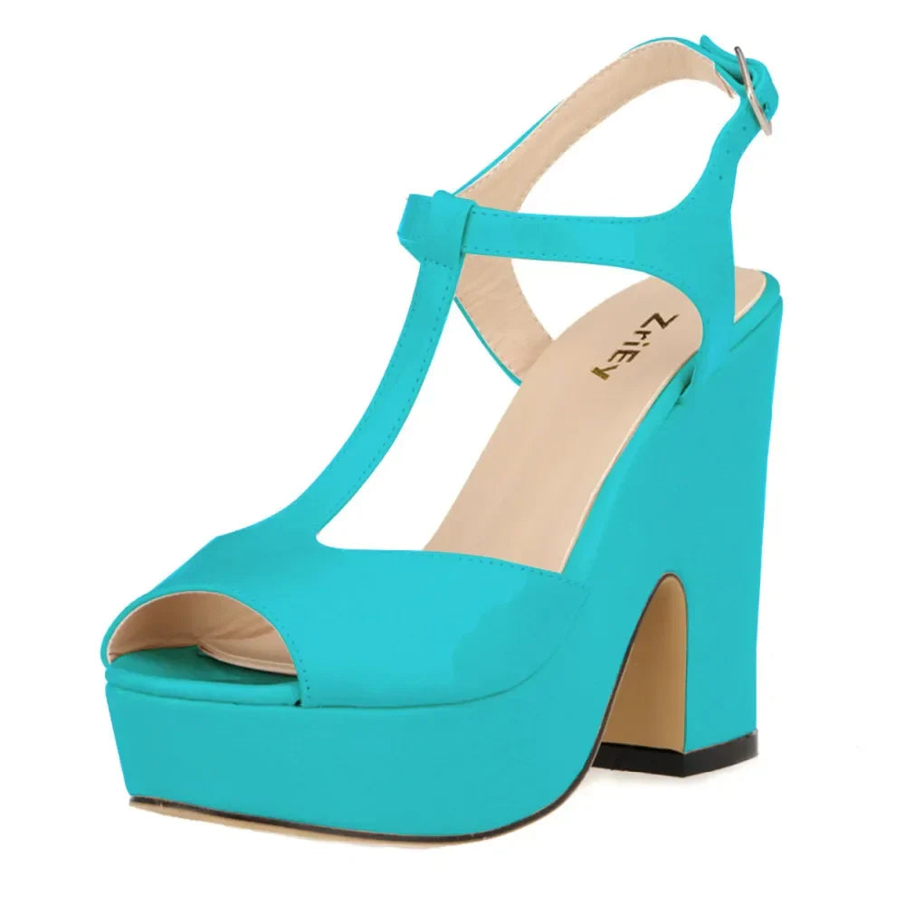 Sandals Sexy 12cm Ankle Strap Peep Toe High Heels Wedges Platform Sandal Patent Leather Party Wedding Shoes