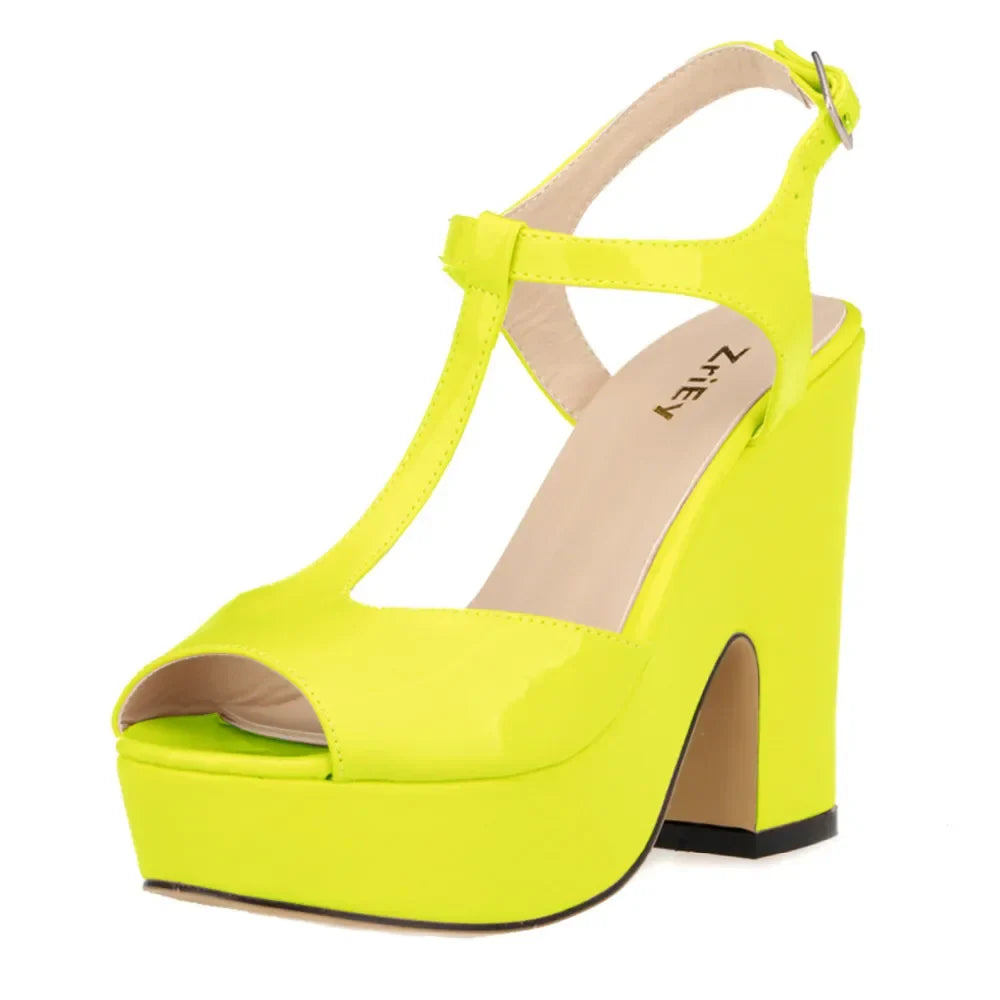 Sandals Sexy 12cm Ankle Strap Peep Toe High Heels Wedges Platform Sandal Patent Leather Party Wedding Shoes