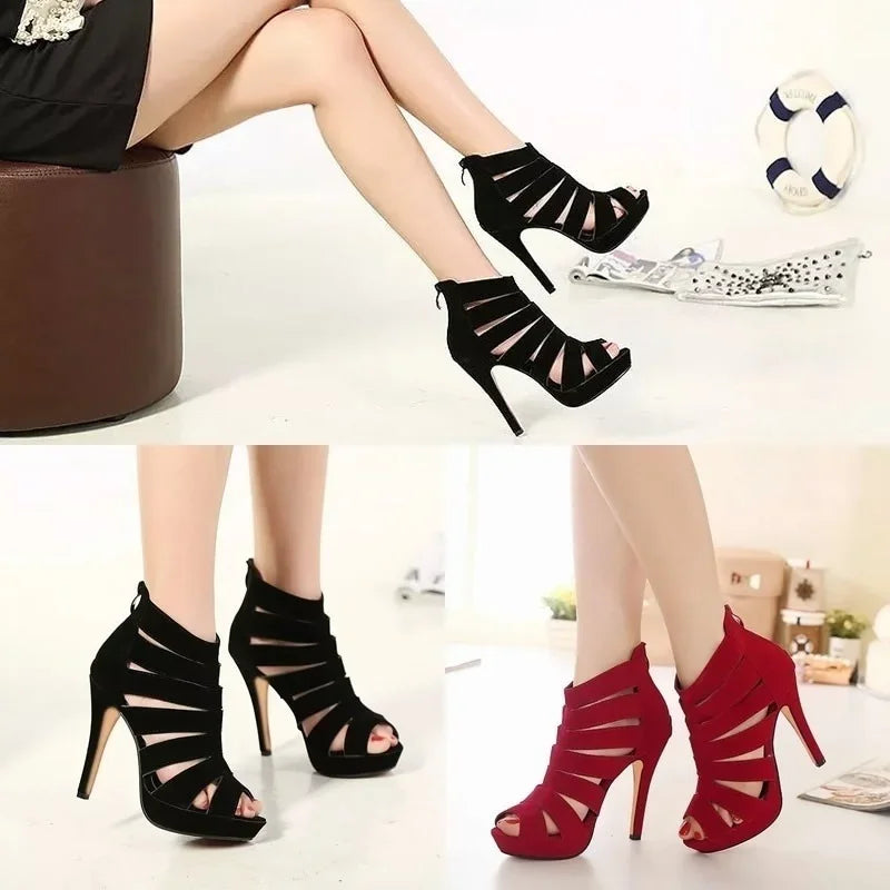 Sandals Show Sexy High Heels Platform Pumps Peep Toe Stilettos Casual White Red Party Wedding Shoes Plus Size 42