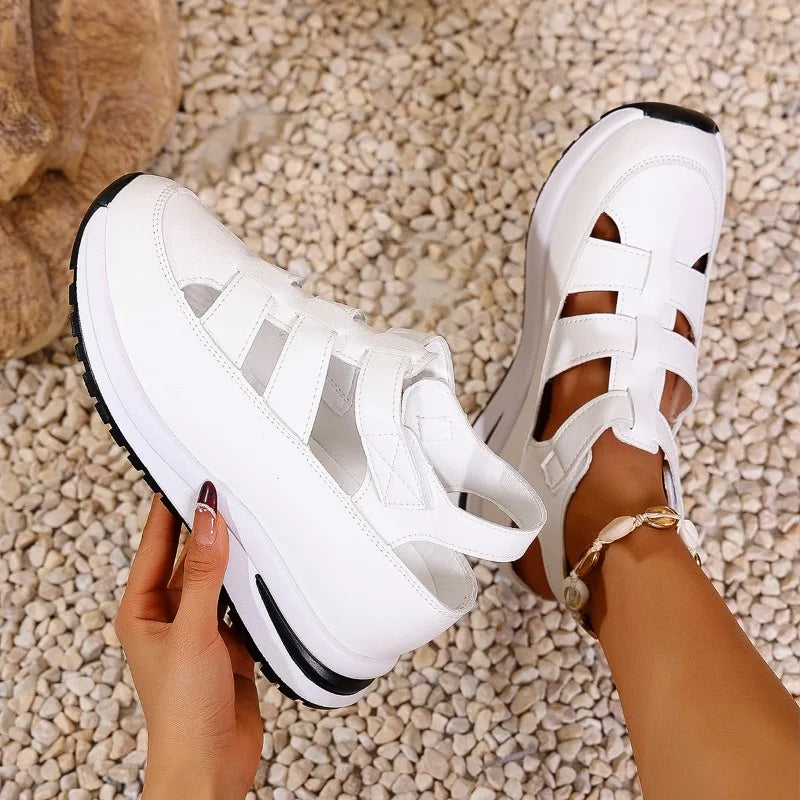 Sandals High Quality Buckle Strap Sandals Closed Toe Office Career Solid Wedge Shoes Women