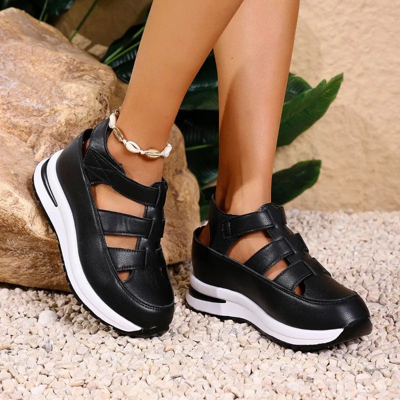 Sandals High Quality Buckle Strap Sandals Closed Toe Office Career Solid Wedge Shoes Women