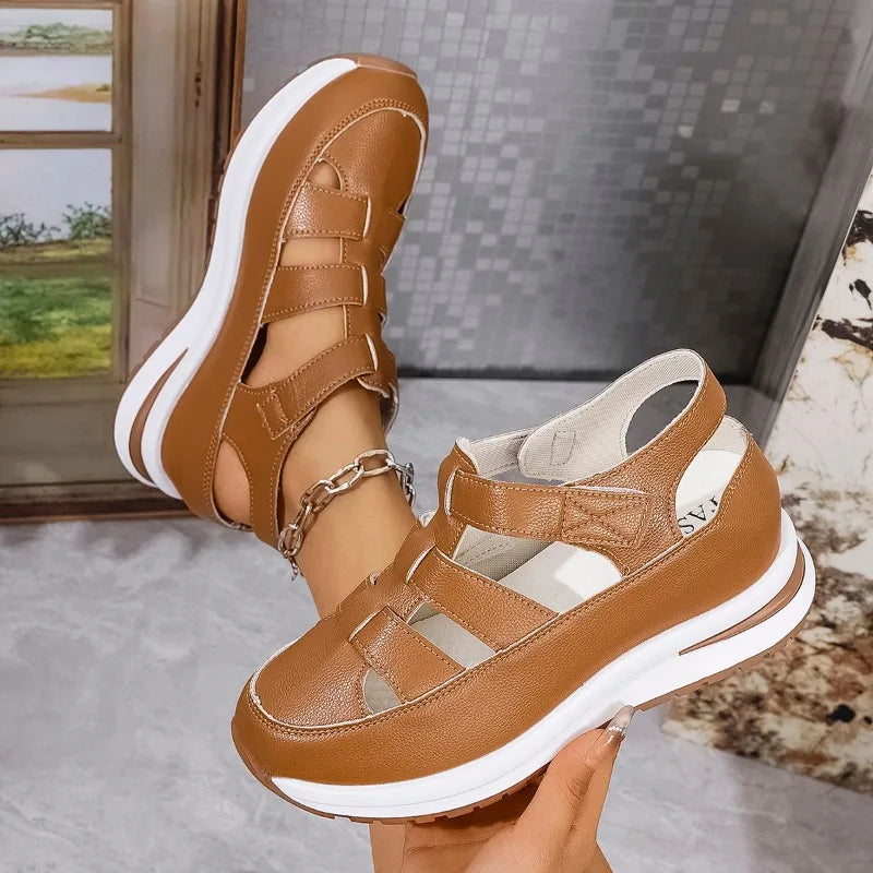 Sandals High Quality Buckle Strap Sandals Closed Toe Office Career Solid Wedge Shoes Women