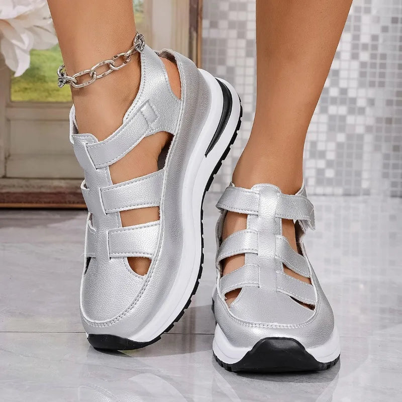 Sandals High Quality Buckle Strap Sandals Closed Toe Office Career Solid Wedge Shoes Women