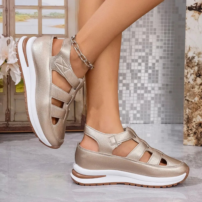 Sandals High Quality Buckle Strap Sandals Closed Toe Office Career Solid Wedge Shoes Women