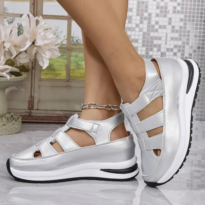 Sandals High Quality Buckle Strap Sandals Closed Toe Office Career Solid Wedge Shoes Women
