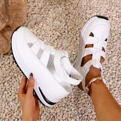 Sandals High Quality Buckle Strap Sandals Closed Toe Office Career Solid Wedge Shoes Women