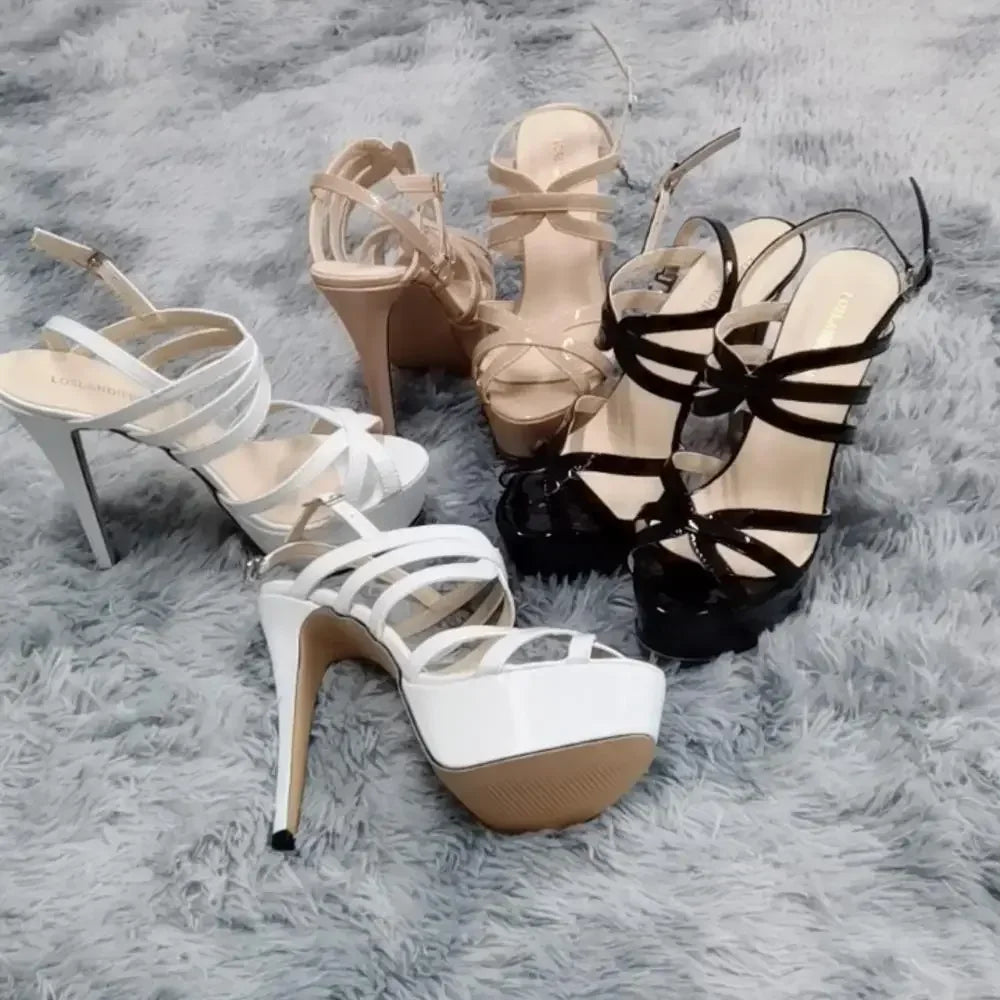 Sandals Nightclub Ultra 14cm Super High Heels Platform Ankle Strap Sandals Bride Shoes Large Size 44