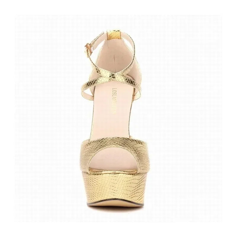Sandals Stilettos Sexy Gold Silver Crocodile Pattern Open Toe Sandal 14cm Extremely High Heels Party Wedding Shoes