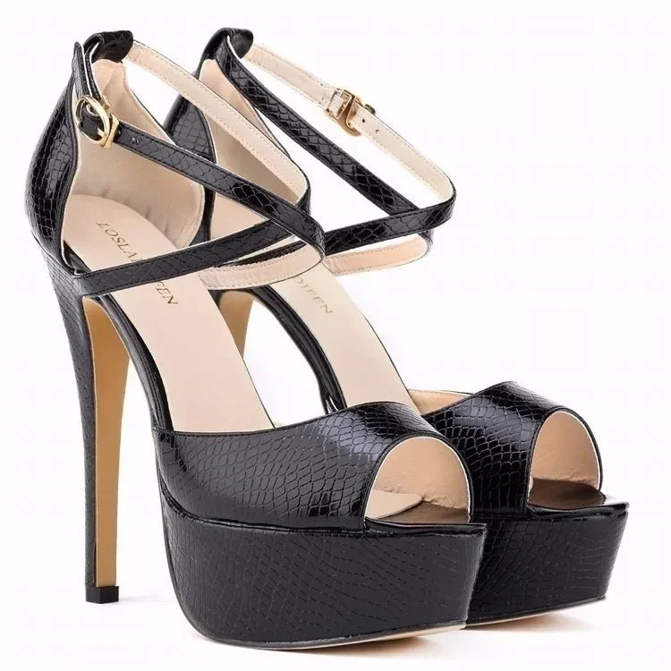 Sandals Stilettos Sexy Gold Silver Crocodile Pattern Open Toe Sandal 14cm Extremely High Heels Party Wedding Shoes