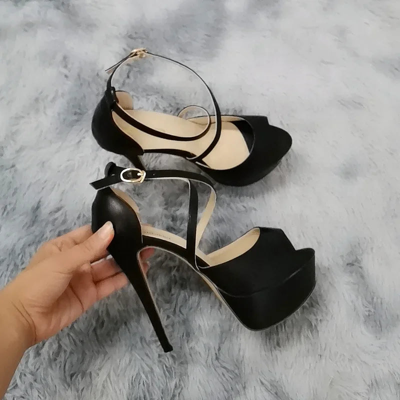Sandals Stilettos Nightclub Sandal Ultra Bride 14cm Super High Heels Leather Platform Wedding Shoes