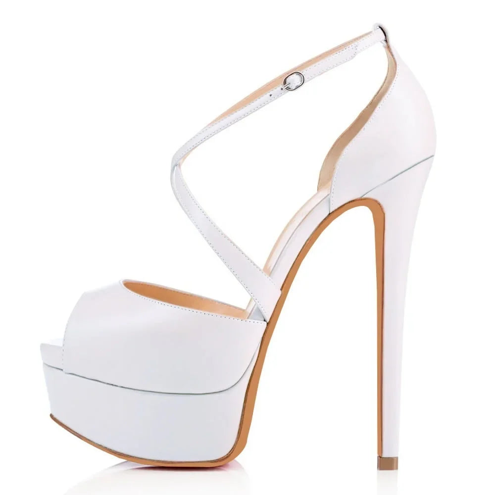 Sandals Stilettos Nightclub Sandal Ultra Bride 14cm Super High Heels Leather Platform Wedding Shoes