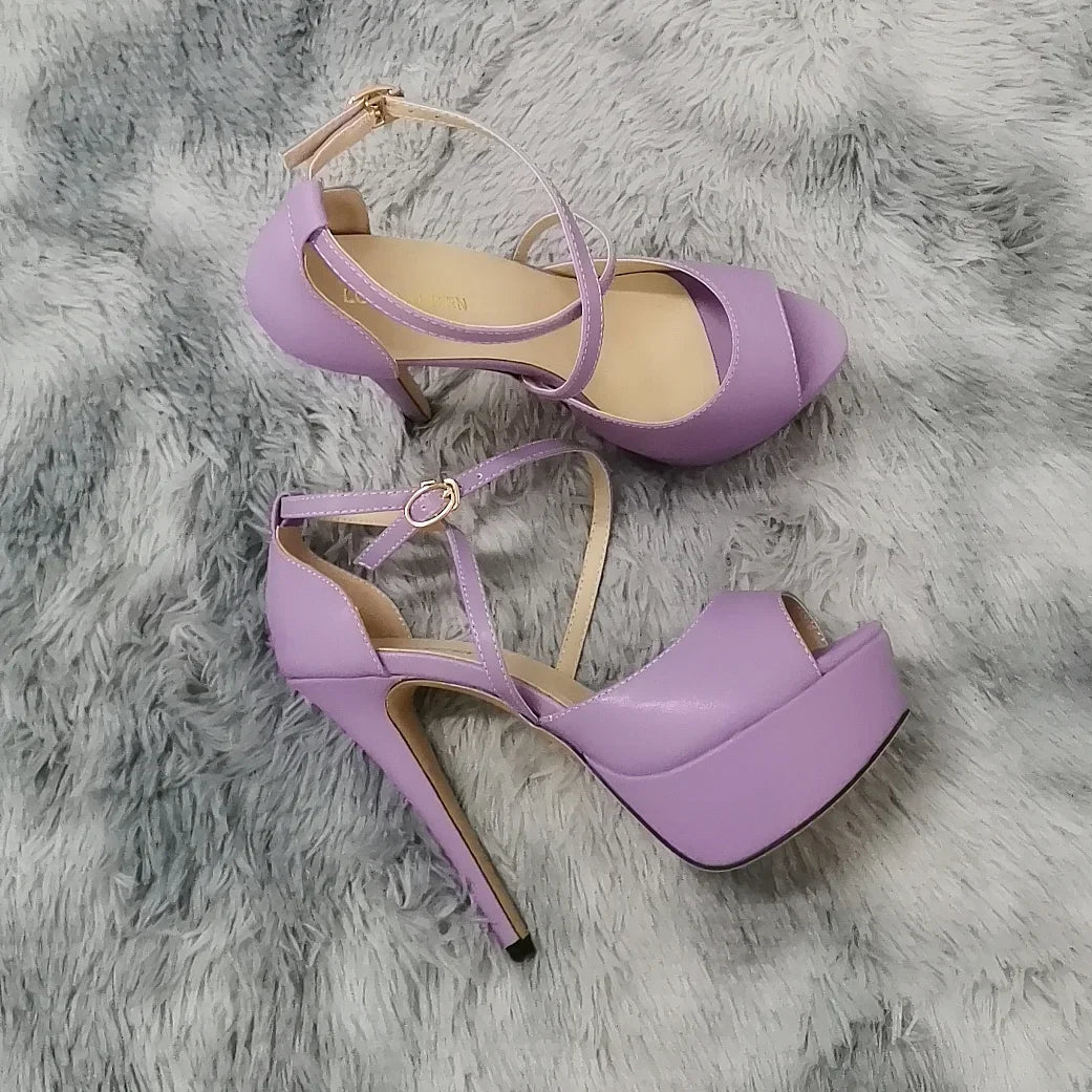 Sandals Stilettos Nightclub Sandal Ultra Bride 14cm Super High Heels Leather Platform Wedding Shoes