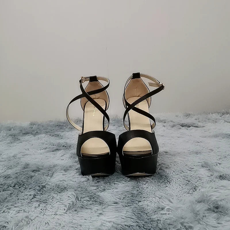 Sandals Stilettos Nightclub Sandal Ultra Bride 14cm Super High Heels Leather Platform Wedding Shoes