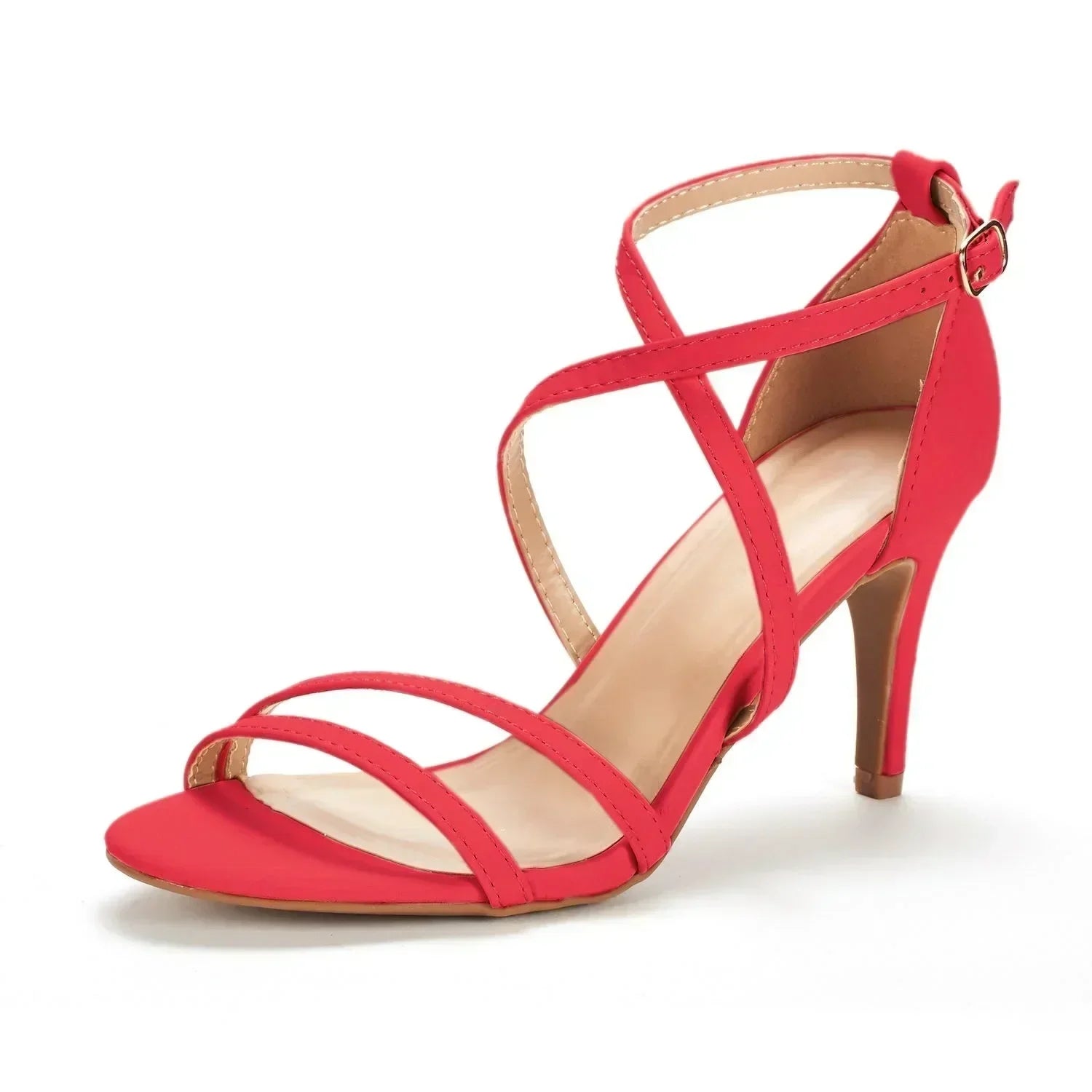 Sandals Stilettos 8cm Open Toe Ankle Strap High Heels Party Dress Red Wedding Shoes Large Size