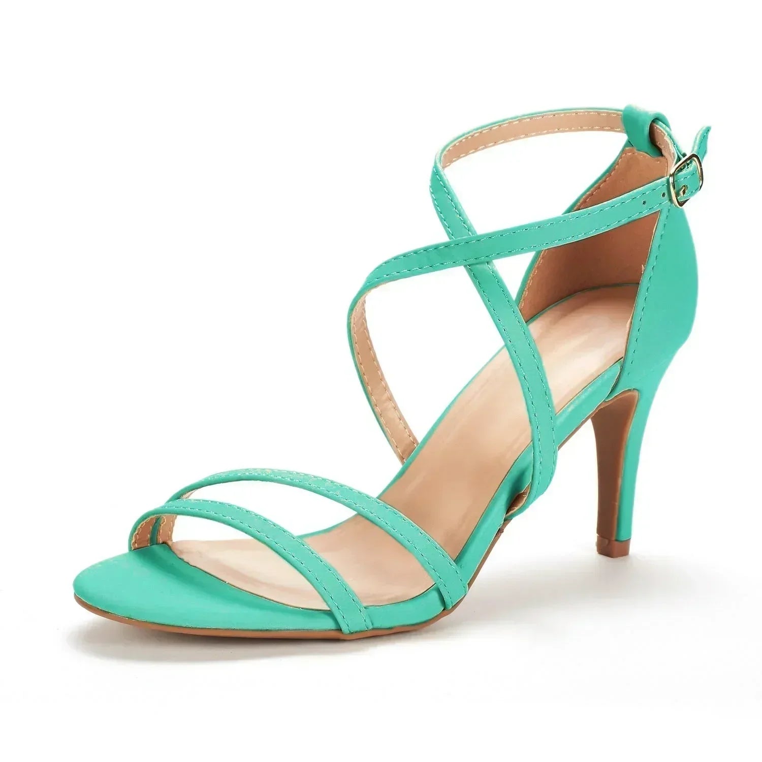Sandals Stilettos 8cm Open Toe Ankle Strap High Heels Party Dress Red Wedding Shoes Large Size
