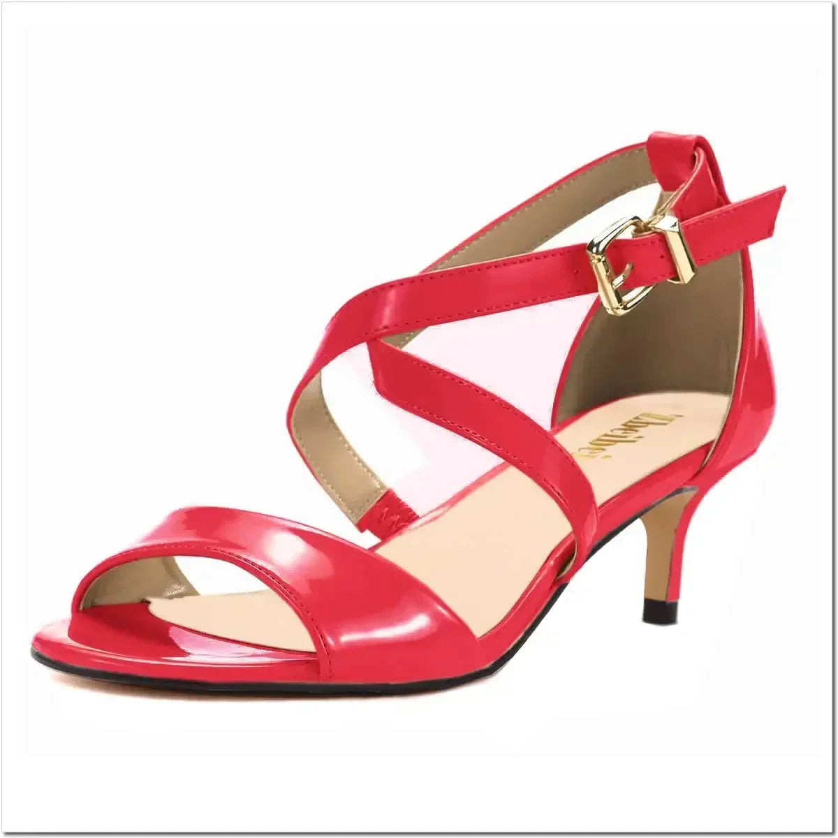 Sandals 5cm Low Thin High Heels Open Toe Casual Buckle Strap Sandal Patent Leather Party Wedding Shoes