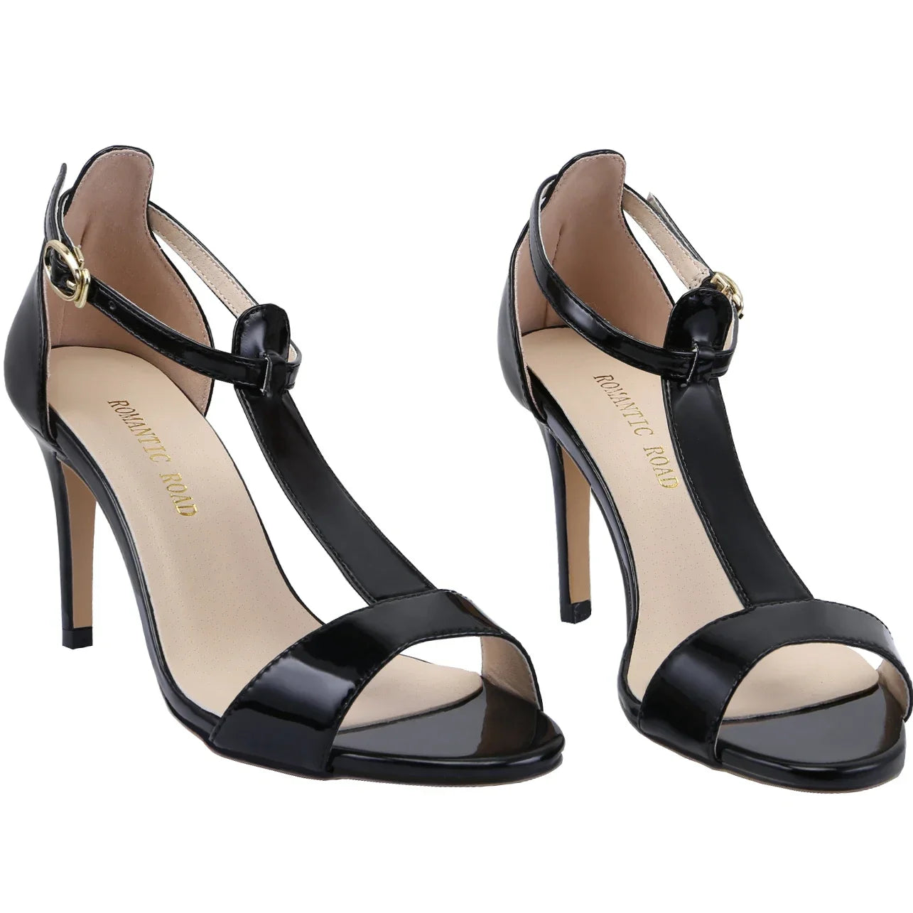 Sandals T-strap Stilettos Open Toe Ankle Strap High Heels Lady 9cm Thin Heels Party Dress Wedding Shoes