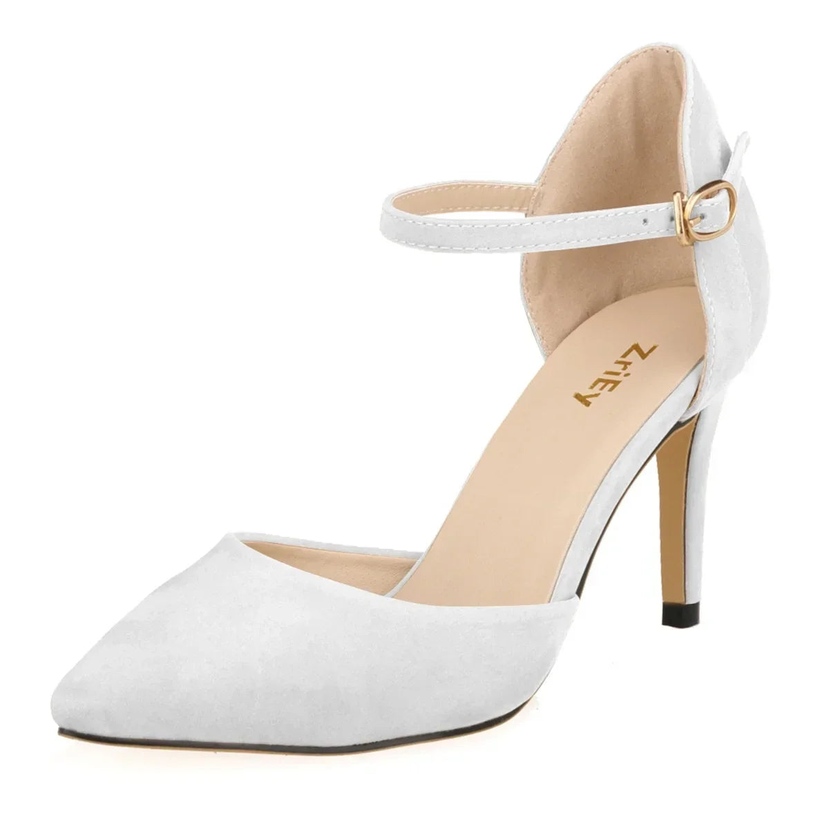 Elegant Black Velvet Leather High Heels Pointed Toe Ankle Strap Stilettos Dress Party Wedding Shoes