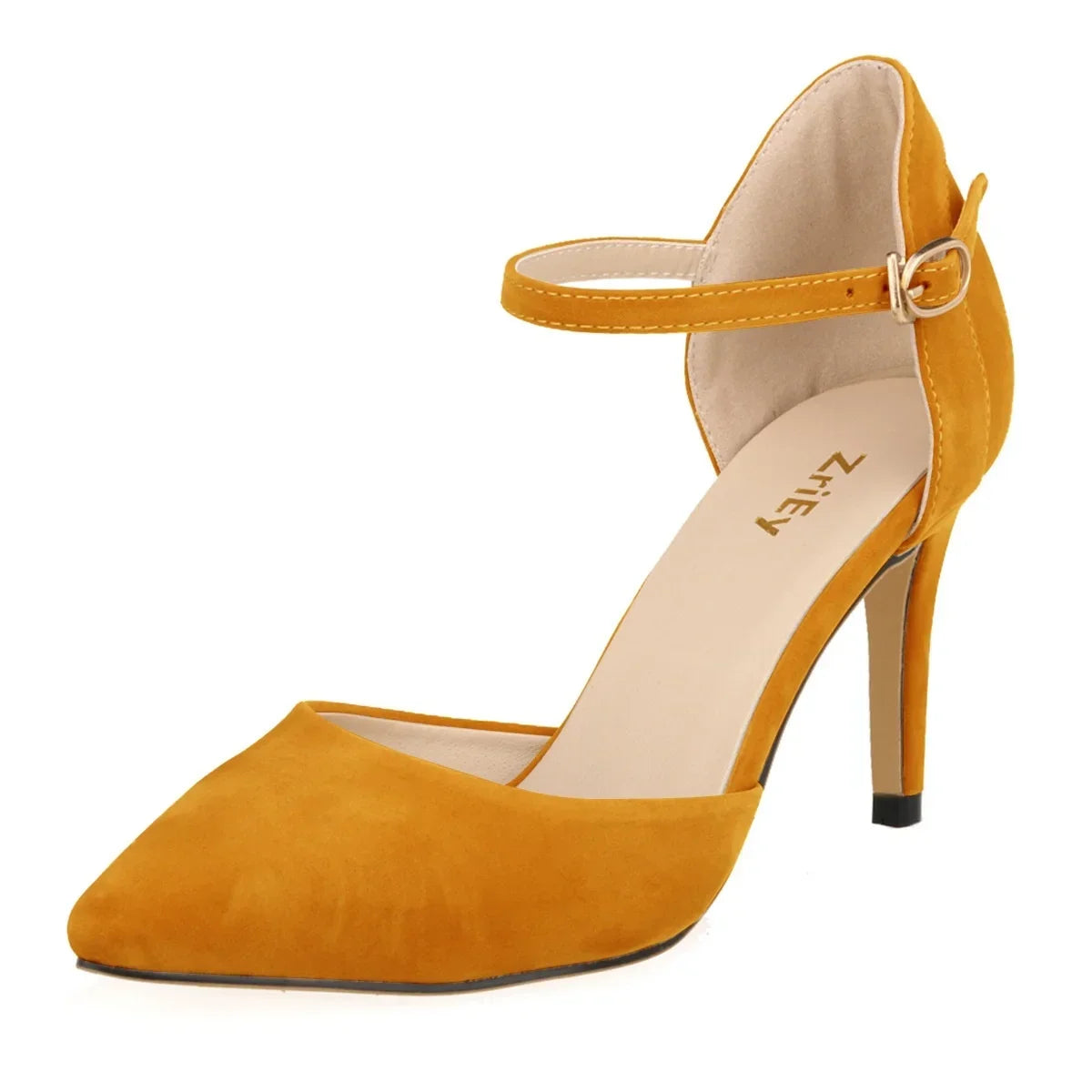 Elegant Black Velvet Leather High Heels Pointed Toe Ankle Strap Stilettos Dress Party Wedding Shoes
