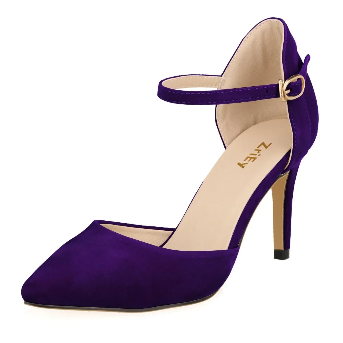 Elegant Black Velvet Leather High Heels Pointed Toe Ankle Strap Stilettos Dress Party Wedding Shoes