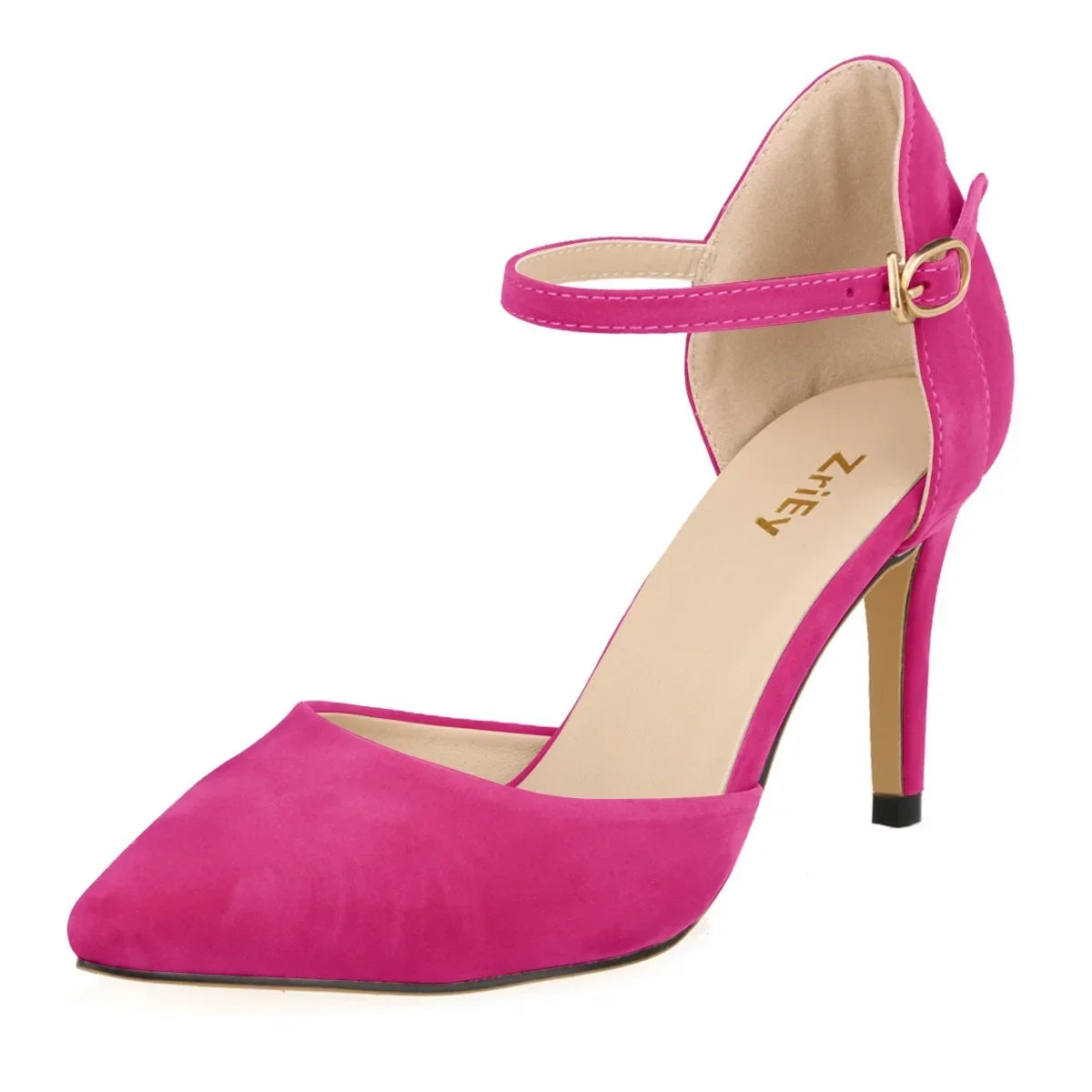 Elegant Black Velvet Leather High Heels Pointed Toe Ankle Strap Stilettos Dress Party Wedding Shoes