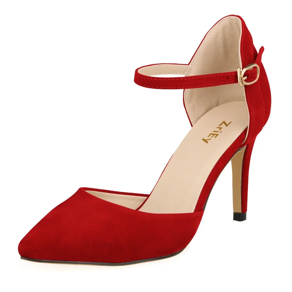 Elegant Black Velvet Leather High Heels Pointed Toe Ankle Strap Stilettos Dress Party Wedding Shoes