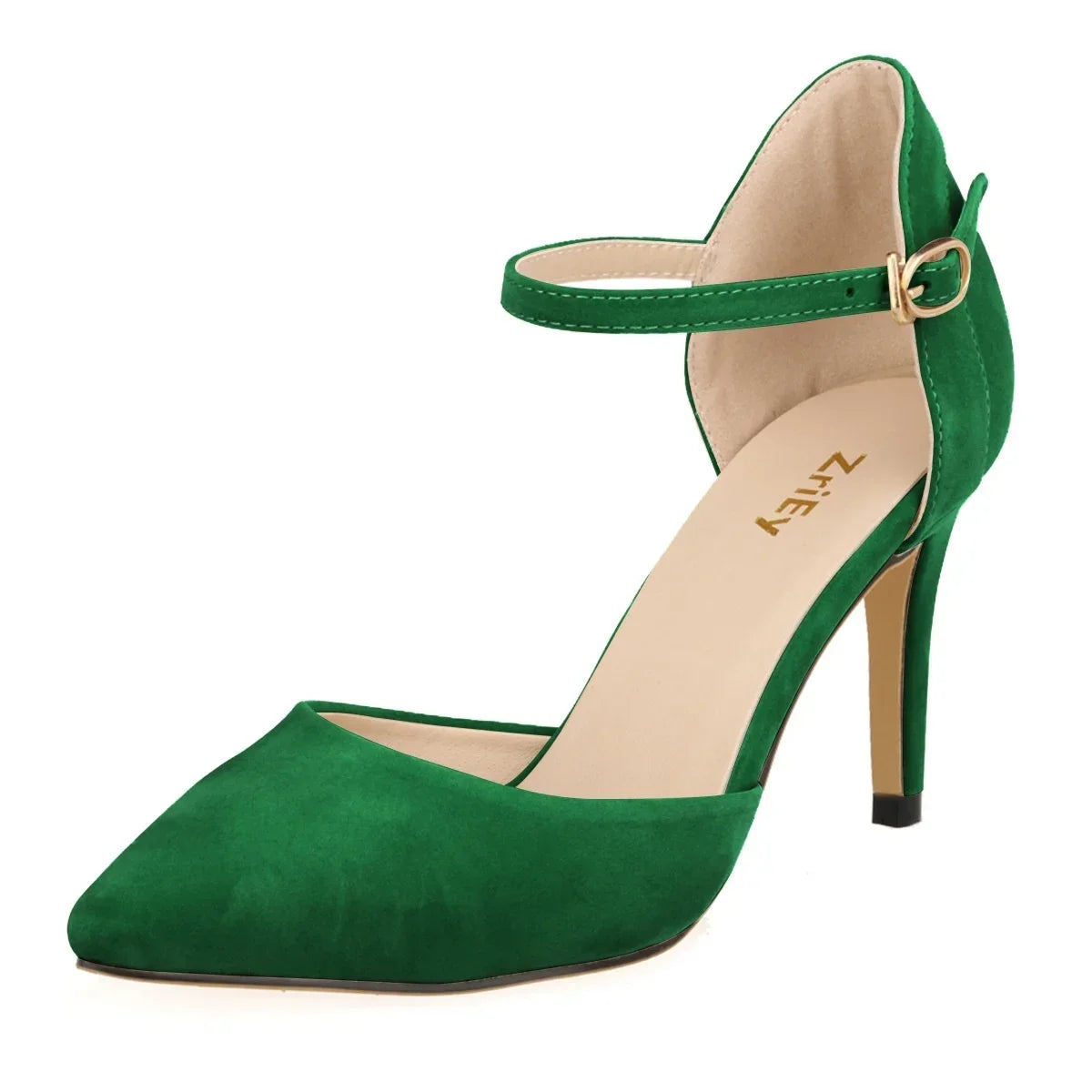 Elegant Black Velvet Leather High Heels Pointed Toe Ankle Strap Stilettos Dress Party Wedding Shoes