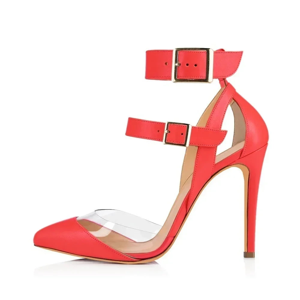 Stilettos Transparent PVC Pointed Toes High Heels Ankle Strap Sandal Party Dress Wedding Shoes