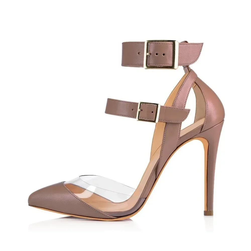Stilettos Transparent PVC Pointed Toes High Heels Ankle Strap Sandal Party Dress Wedding Shoes