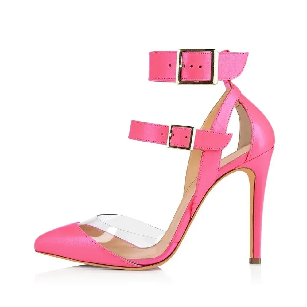Stilettos Transparent PVC Pointed Toes High Heels Ankle Strap Sandal Party Dress Wedding Shoes