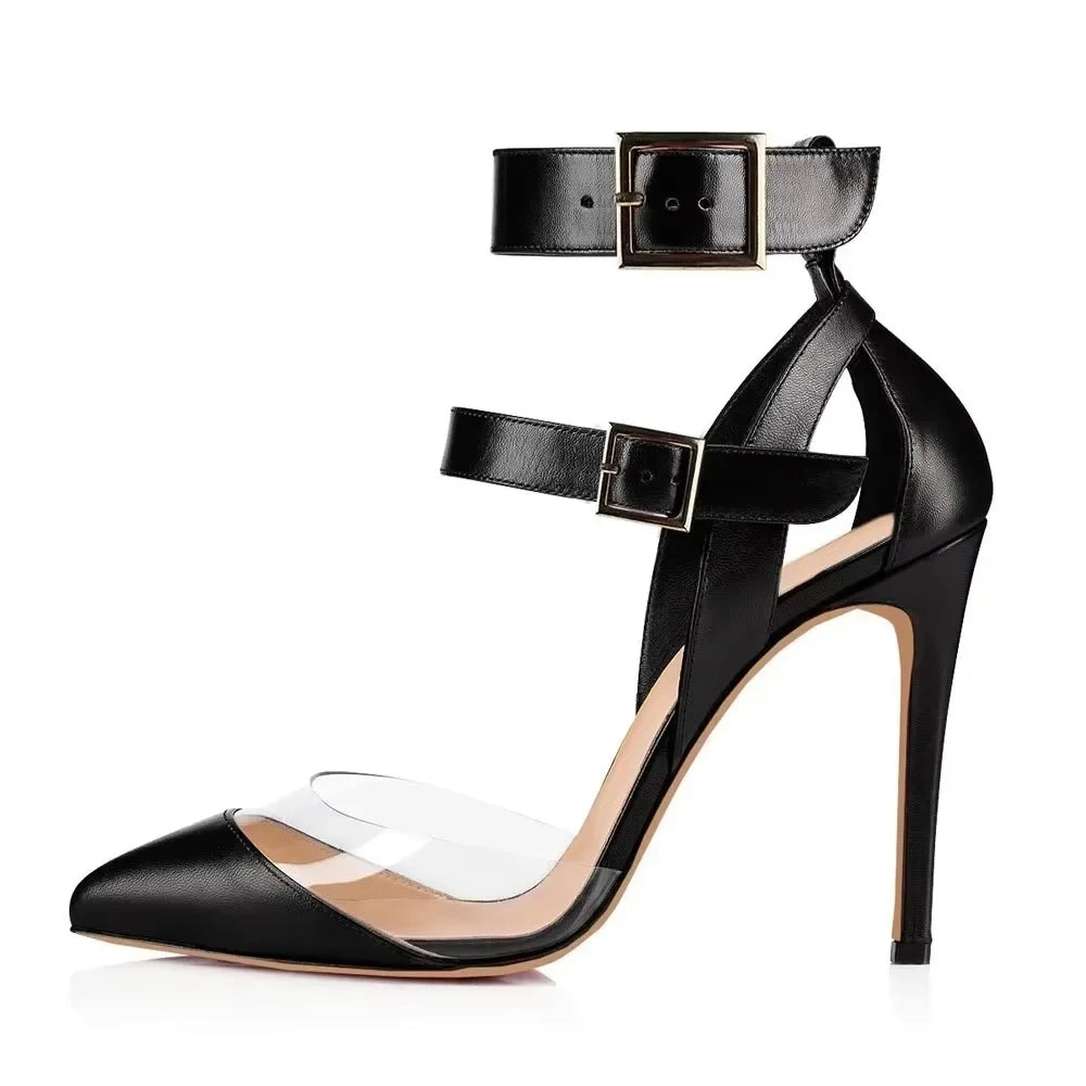 Stilettos Transparent PVC Pointed Toes High Heels Ankle Strap Sandal Party Dress Wedding Shoes