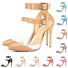 Stilettos Transparent PVC Pointed Toes High Heels Ankle Strap Sandal Party Dress Wedding Shoes