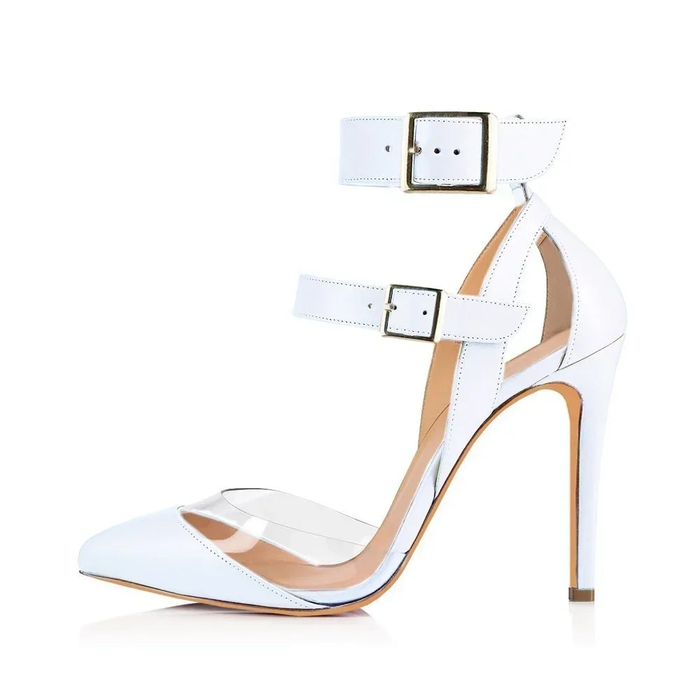 Stilettos Transparent PVC Pointed Toes High Heels Ankle Strap Sandal Party Dress Wedding Shoes