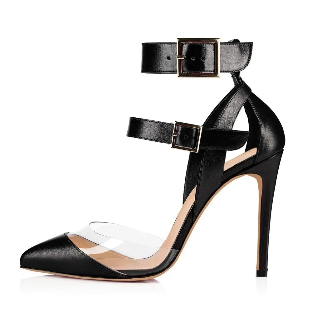 Stilettos Transparent PVC Pointed Toes High Heels Ankle Strap Sandal Party Dress Wedding Shoes