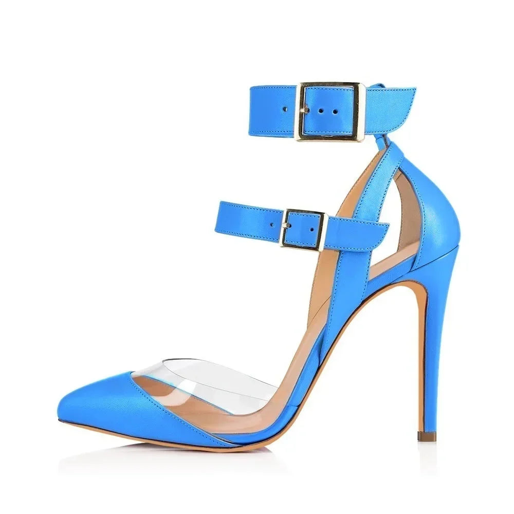Stilettos Transparent PVC Pointed Toes High Heels Ankle Strap Sandal Party Dress Wedding Shoes