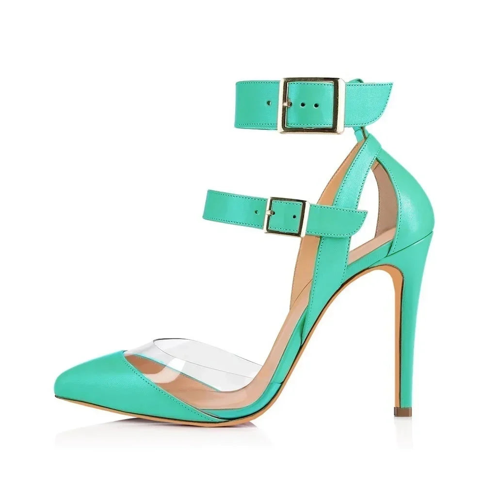 Stilettos Transparent PVC Pointed Toes High Heels Ankle Strap Sandal Party Dress Wedding Shoes